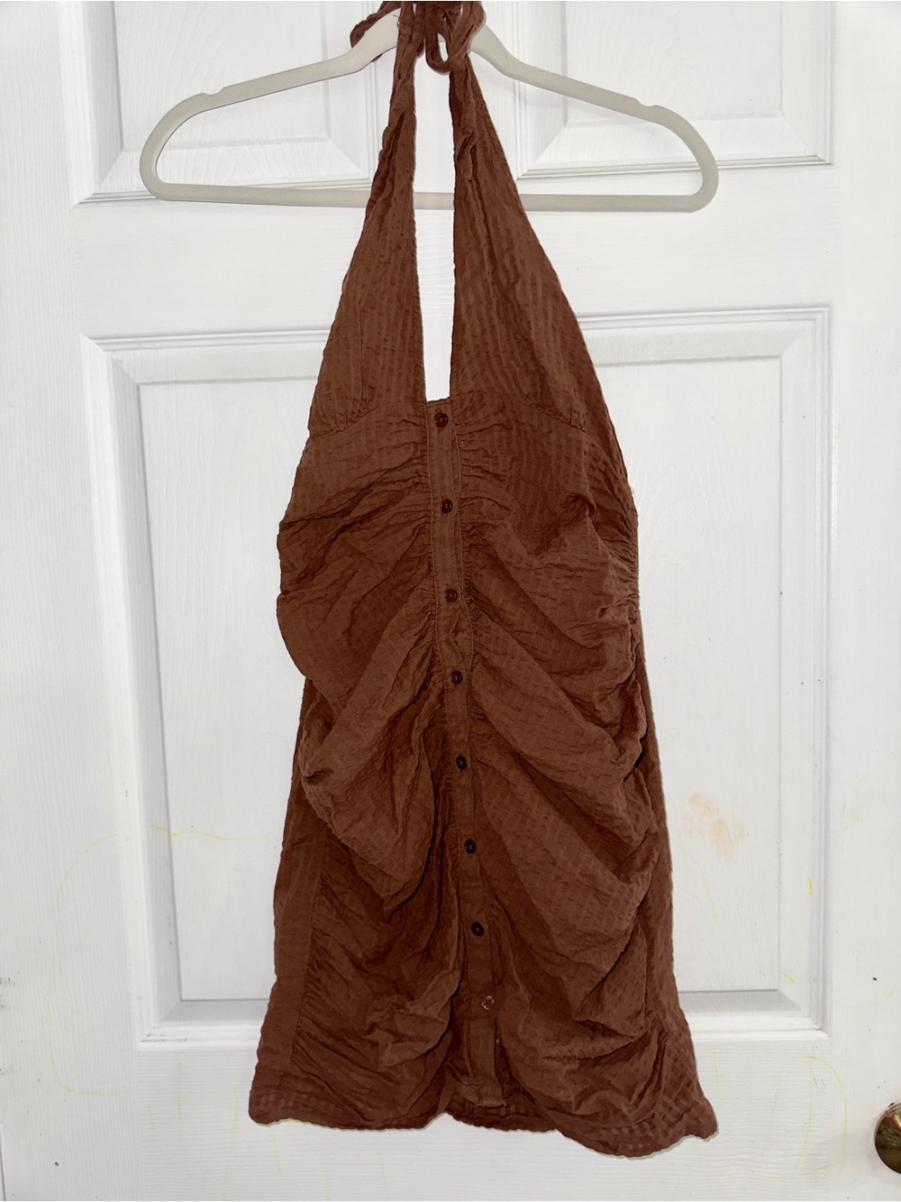 ASOS Chocolate Brown Textured Halter Mini Dress